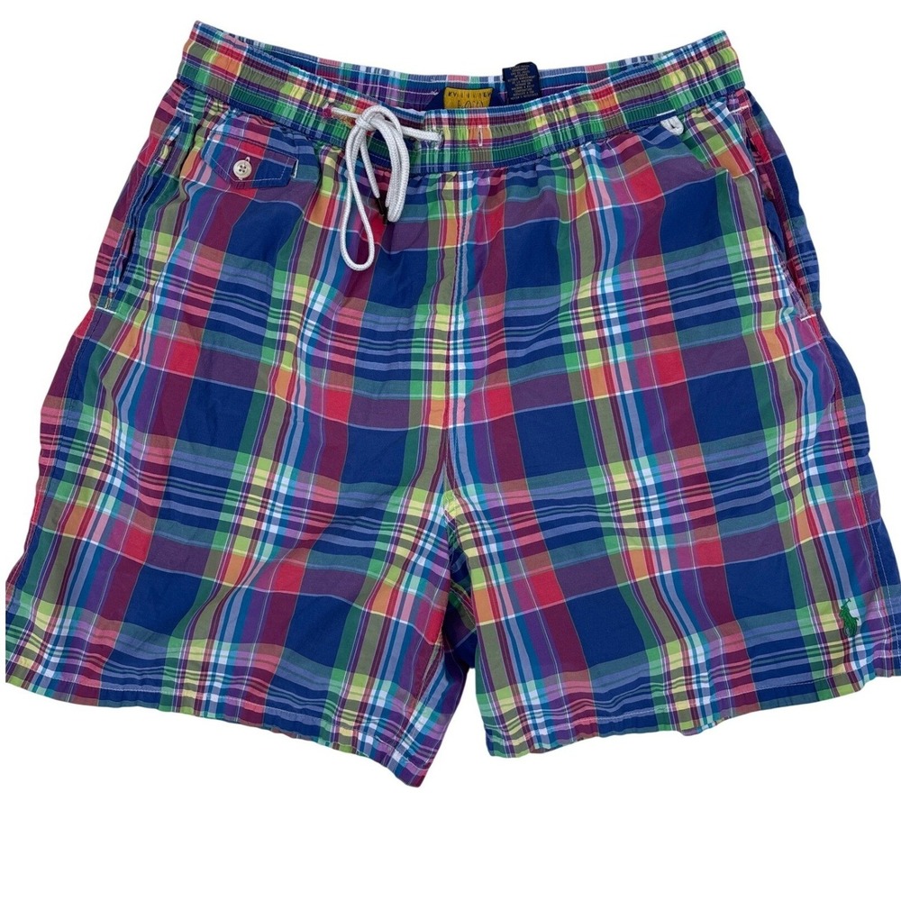 Polo Ralph Lauren Mens XLT Plaid Swim Trunks Multicolor Mesh Lined Board Shorts